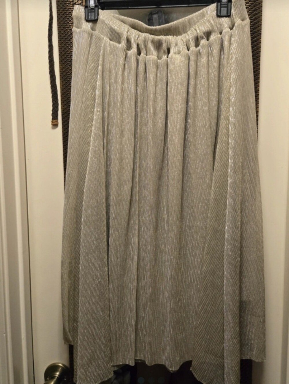 Gold Pleated Maxi Skirt With Silver Metallic Sheen- Versatile Everyday Style